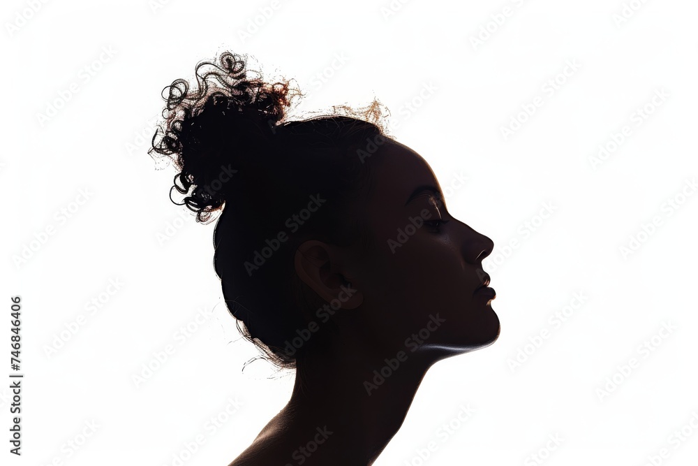 Isolated white silhouette of a woman s profile looking upward