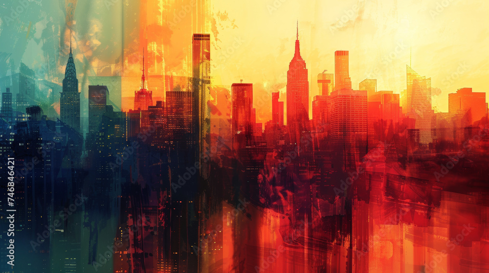 Urban Dreamscape: A Fusion of Sunset and Skyscrapers by Generative AI.

