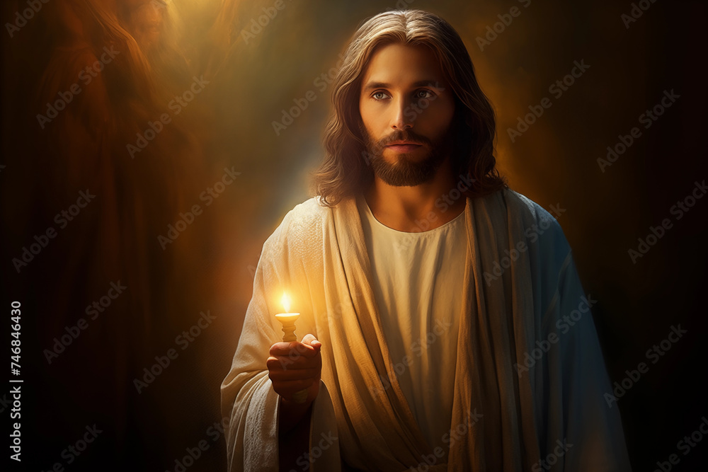 A Divine Portrayal of Jesus Christ Illuminating Love and Compassion - obrazy, fototapety, plakaty 