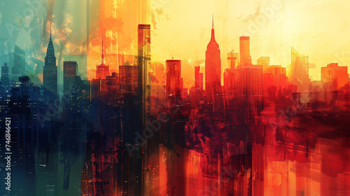 Urban Dreamscape: A Fusion of Sunset and Skyscrapers by Generative AI.