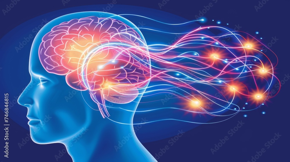 Detailed close up of human brain with firing neurons and elaborate ...