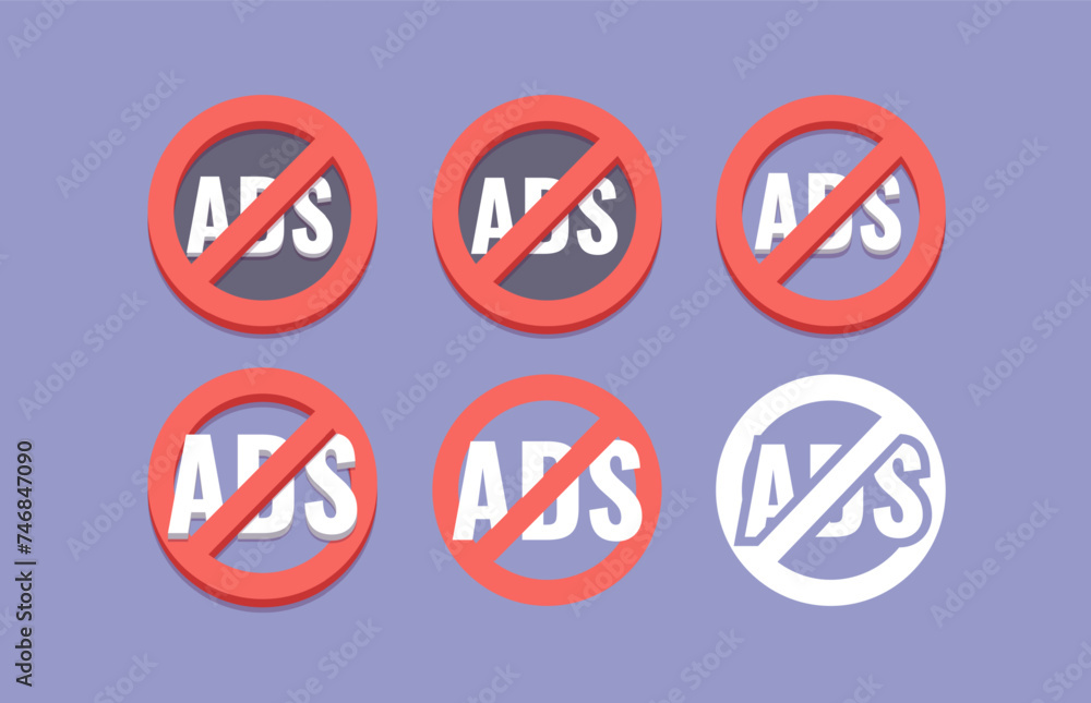 No ads, isolated icons collection vector. No ads, isolated icons collection vector.