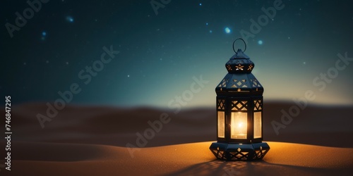 Lantern in the desert at night.