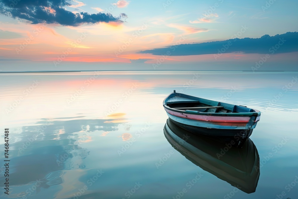 Small Boat Floating on Large Body of Water Small Boat Floating on Large Body of Water