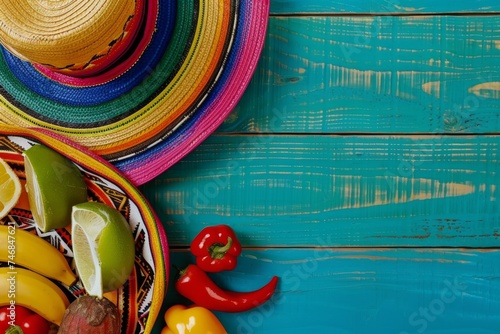 Mexican cuisine and sombreros integrate with vibrant Mexican culture photo