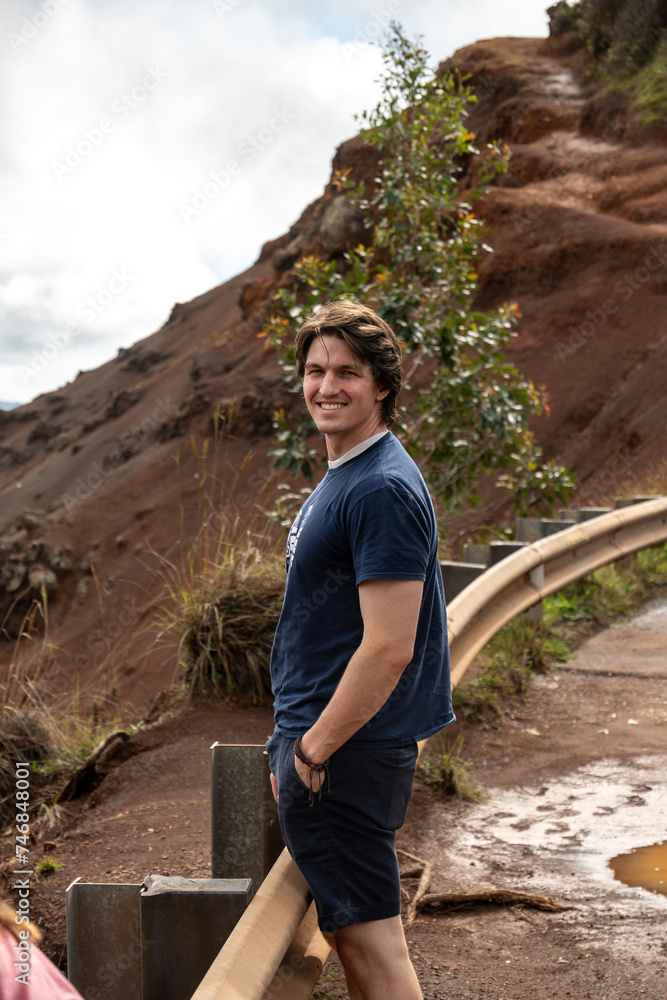 Naklejka premium Man on a mountain highway