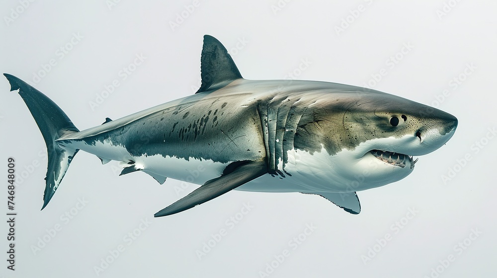 Fototapeta premium A great white shark isolated on a white background