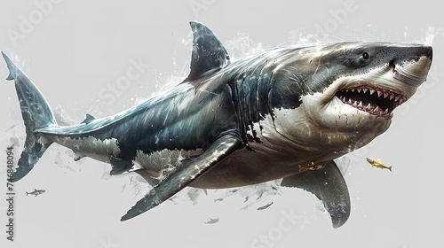 A great white shark isolated on a white background