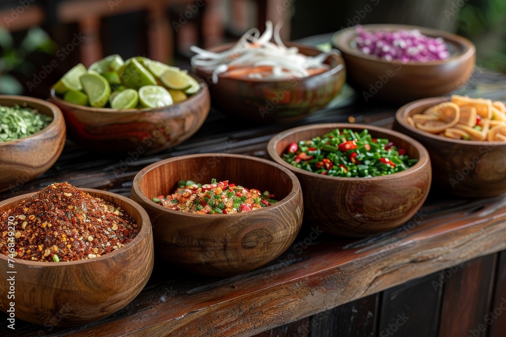Oriental wooden bowls used for Indonesian seasoning