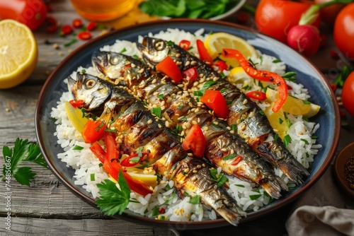 Sardines rice and vegetables cooked together