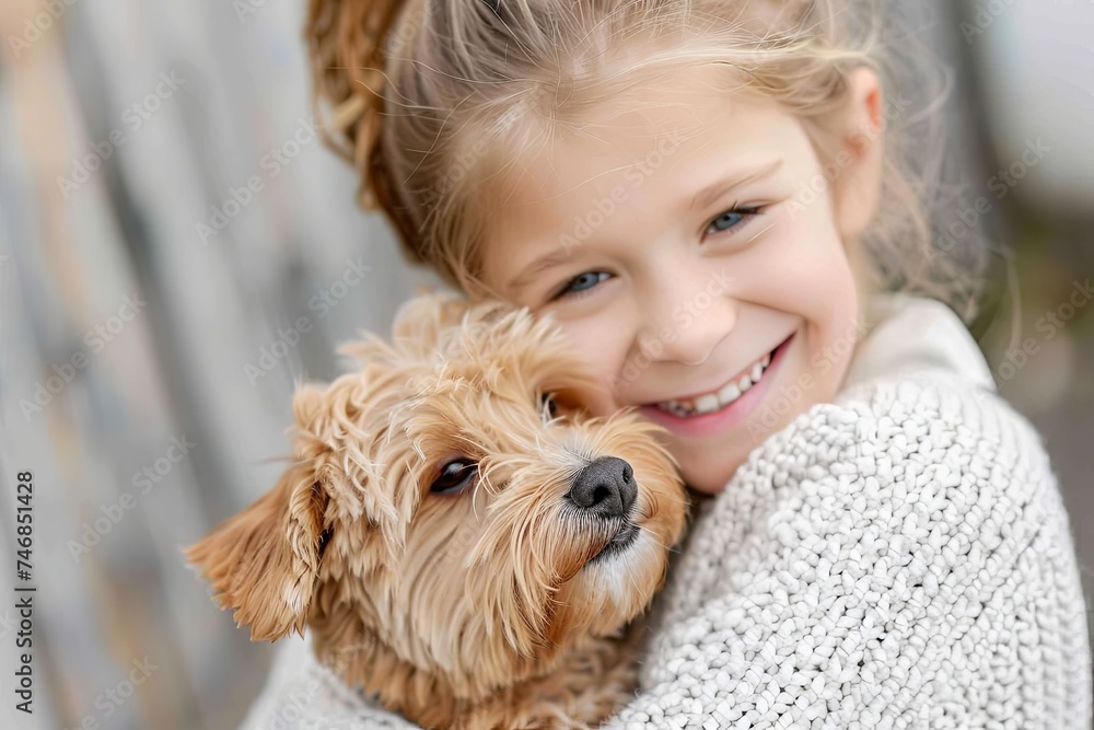 Little Girl Holding Dog in Her Arms Little Girl Holding Dog in Her Arms
