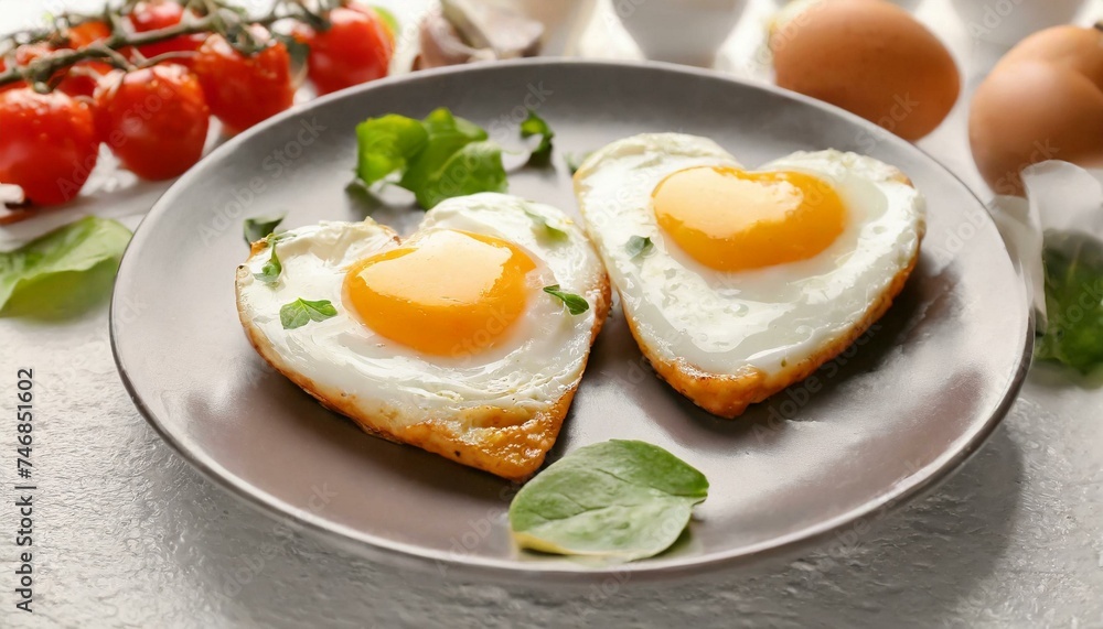Heart-shaped fried eggs on plate Heart-shaped fried eggs on plate