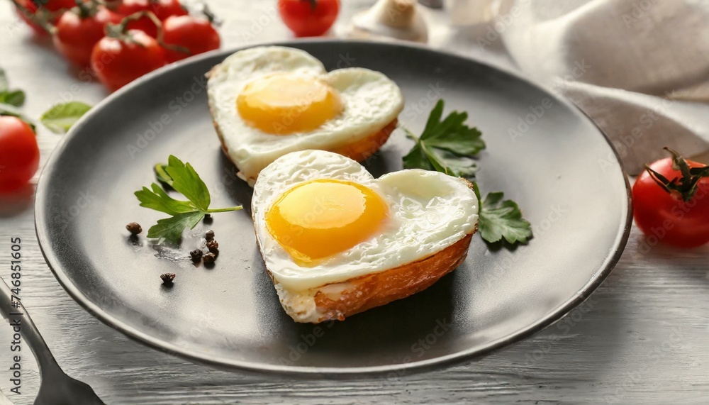 Heart-shaped fried eggs on plate Heart-shaped fried eggs on plate