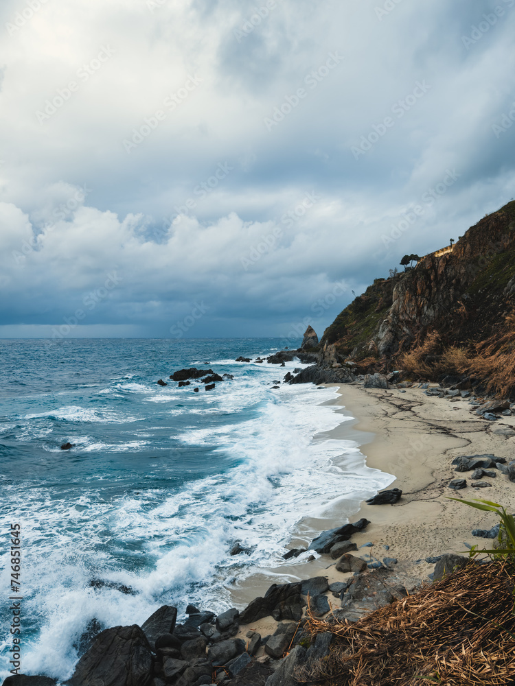Ocean stormy waves crashing on Calabria West Coast