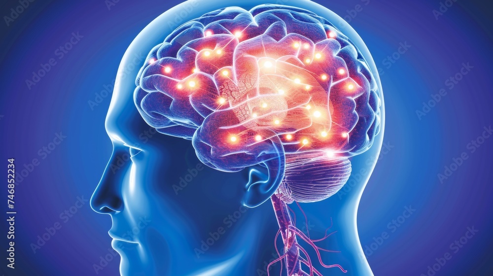 Detailed close up of human brain with active neurons firing and intricate neural extensions Detailed close up of human brain with active neurons firing and intricate neural extensions