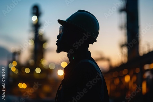 Standing black engineer s silhouette