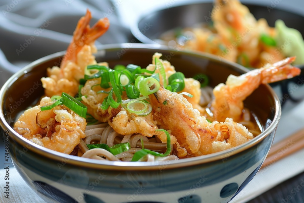 Succulent tempura alongside soba noodles Succulent tempura alongside soba noodles