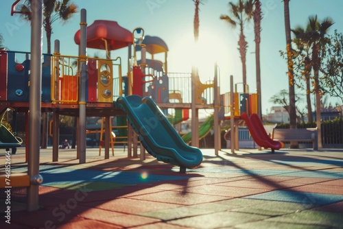 Sunny day outdoor playground for kids photo