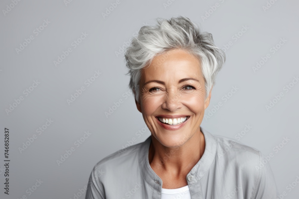 Beautiful mature woman with short grey hair. Portrait of smiling businesswoman. Beautiful mature woman with short grey hair. Portrait of smiling businesswoman.