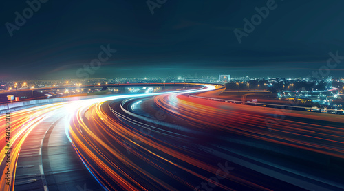 Abstract light background City road light, night highway lights, traffic with highway road motion lights, long exposure, blurred image