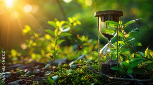 Hourglass in nature Ecology concept, time photo