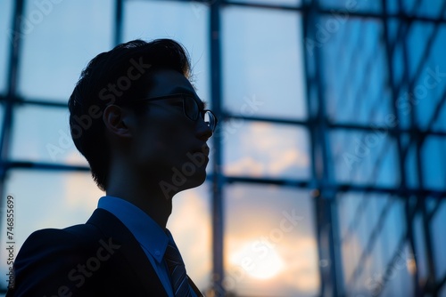 Young Asian businessman s silhouette