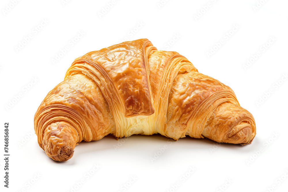 Golden Baked Croissant Isolated on White