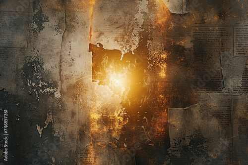 abstract horizontal image of ruined and burning wallpaper background Generative AI