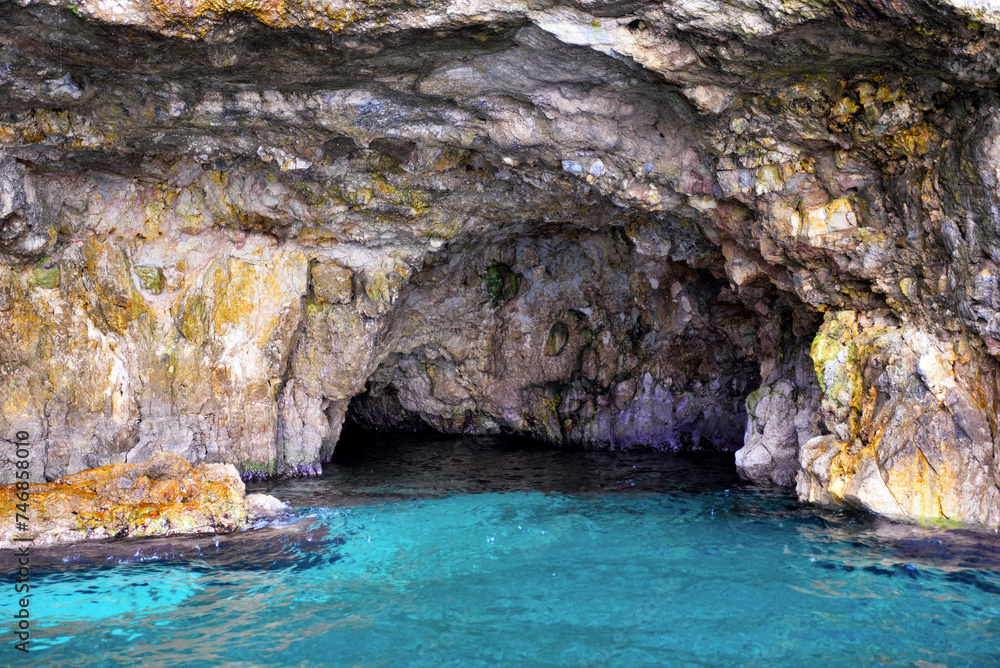 The caves of the ionian Sea side of Santa Maria di Leuca seen from the tourist boat