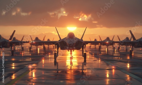 F-35 fighter planes lined up at a military airport photo