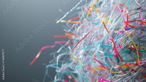 Macro of colorful plastic strands on a blurred backdrop