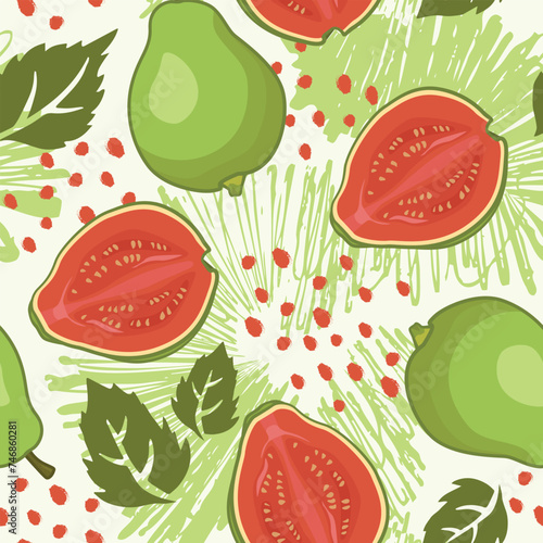 Guava fruit seamless pattern. Perfect for wallpaper, food wrapping paper, fabric, background etc