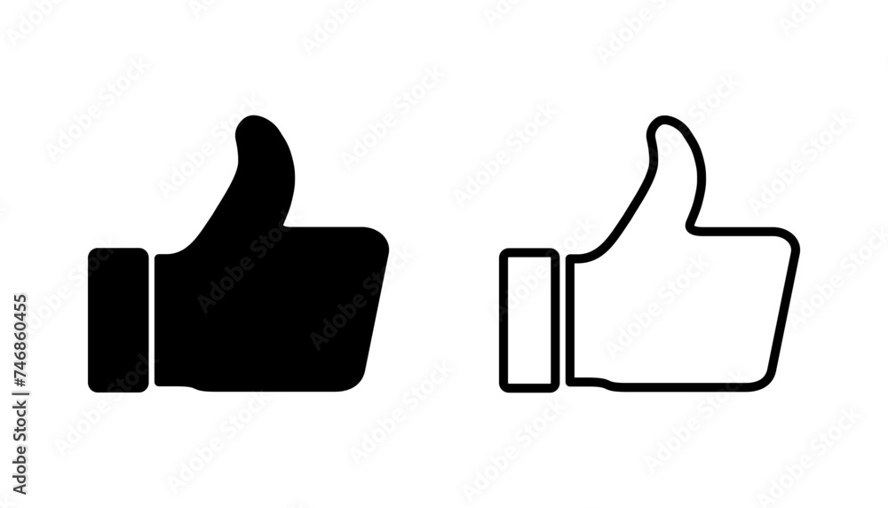Thumbs up icon set. Hand like. Like icon vector. Thumbs up icon set. Hand like. Like icon vector.