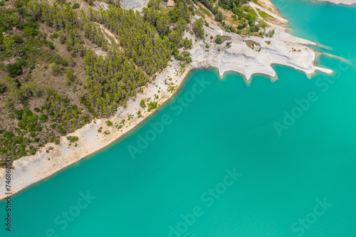 Aerial view of Yesa reservoir by Tiermas in Spain, Summer 2023 photo