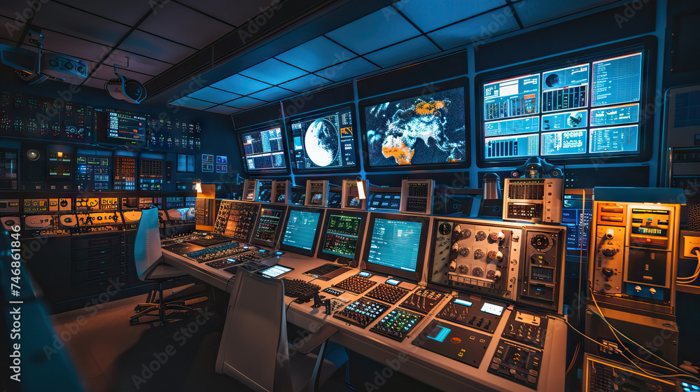 Space Exploration Center Set with Mission Control Screens, Spacecraft ...