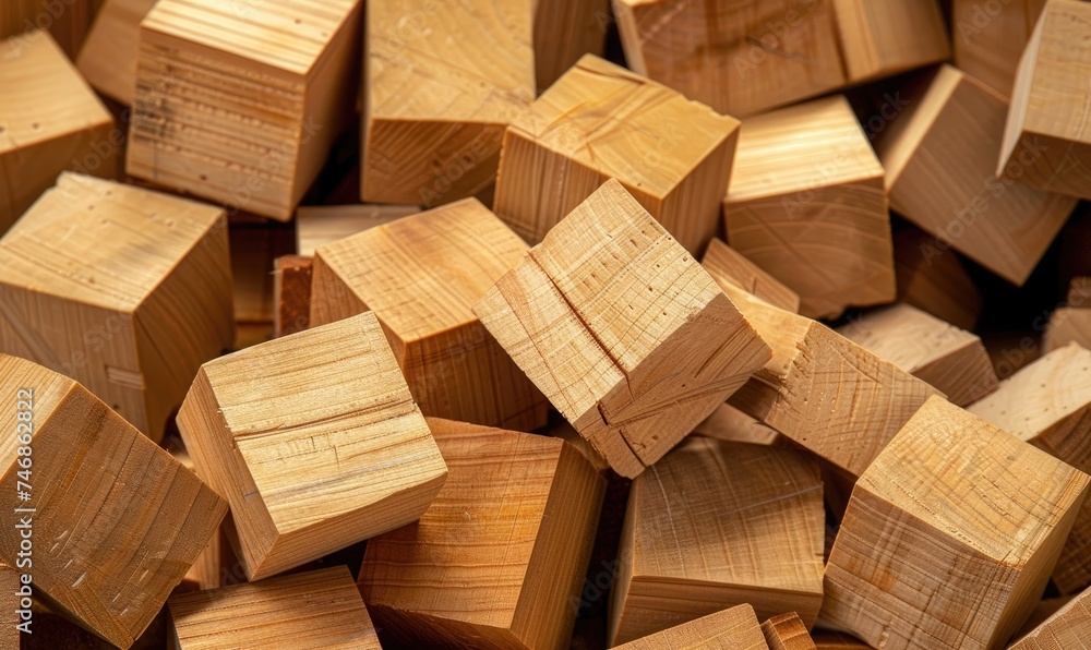 closeup of pile of wooden blocks, wooden industry closeup of pile of wooden blocks, wooden industry