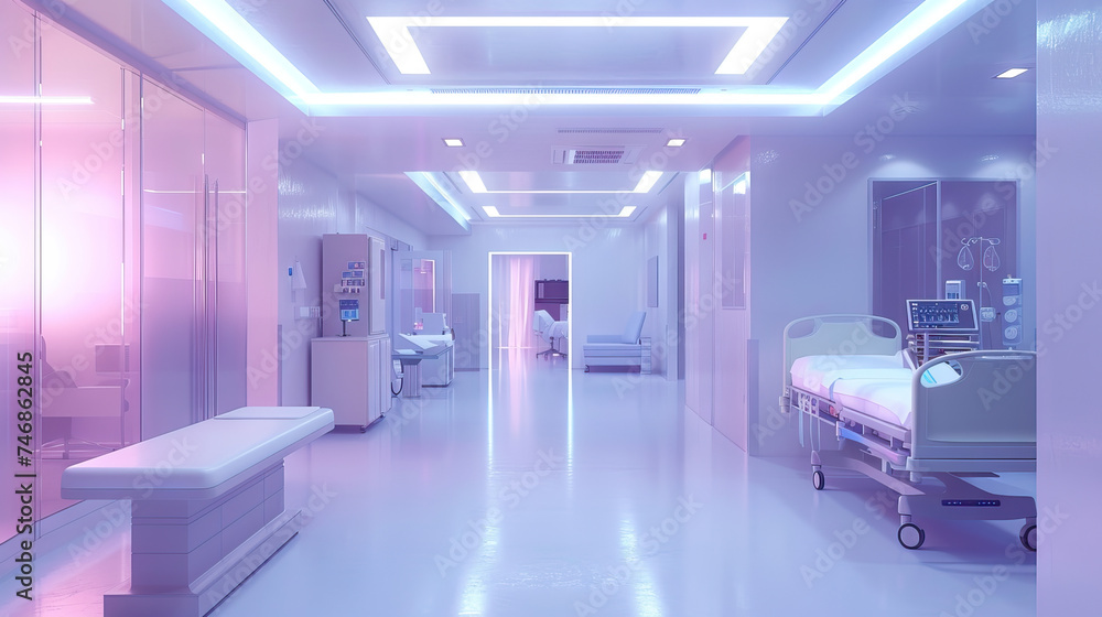 Modern Hospital Set with State-of-the-Art Equipment, Operating Rooms, and Patient Rooms. Concept of Healthcare and Medical Advances.