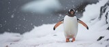 Adorable Penguin Waddling through Icy Snow - Winter Wildlife Wonderland