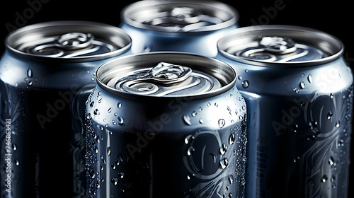 Horizontal shot of carbonated drink cans on light background  mockup template