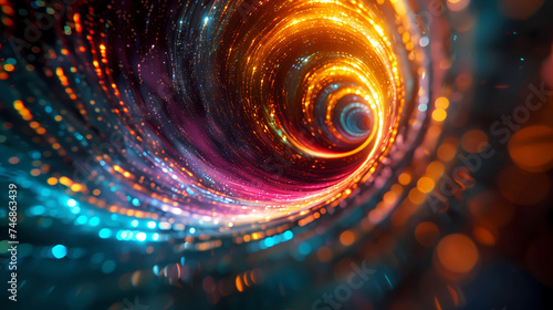 Multicolored vortex energy, cosmic spiral waves, colorful swirl tunnel, dimensional portal, abstract futuristic digital background