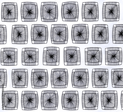 Drawing of squares and lines in black ink on white background