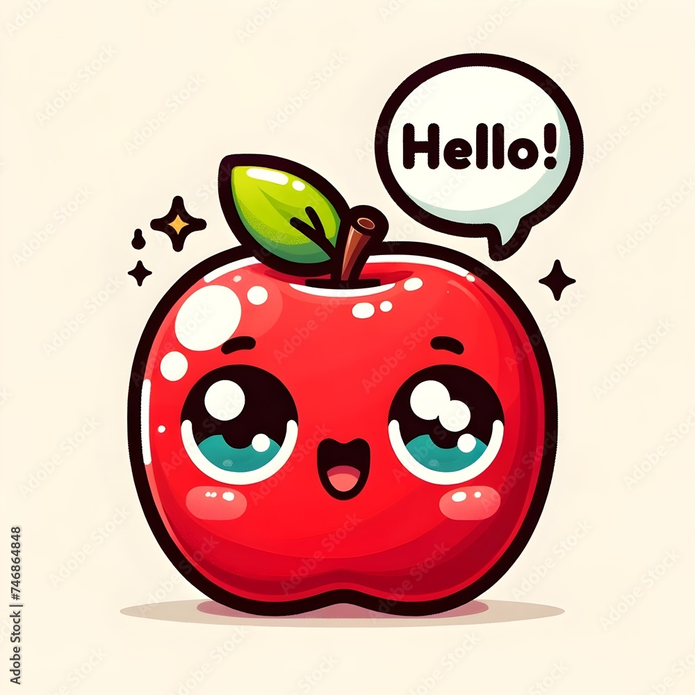 Friendly Apple Cartoon Character Greeting with Speech Bubble Illustration Friendly Apple Cartoon Character Greeting with Speech Bubble Illustration