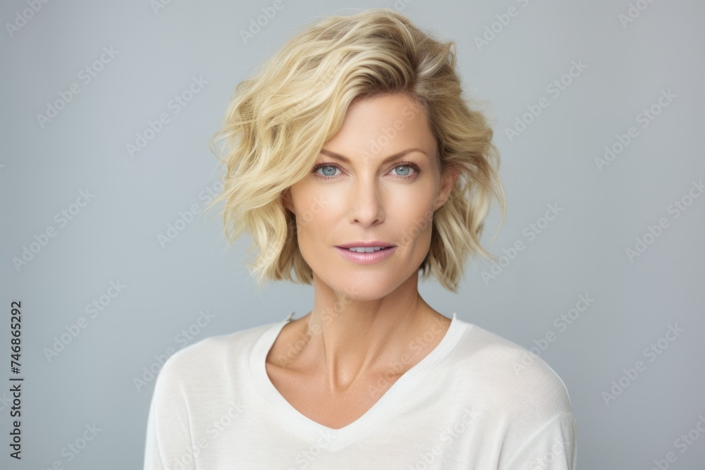 Portrait of a beautiful blond woman, isolated on gray background. Portrait of a beautiful blond woman, isolated on gray background.