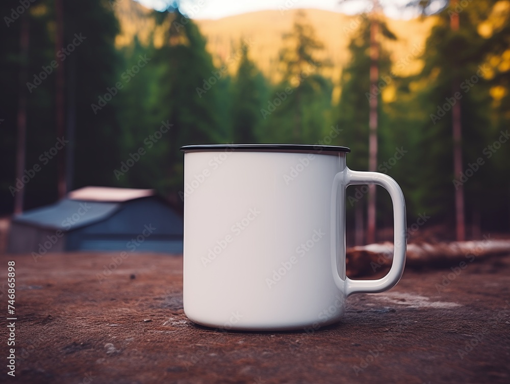 Obraz premium Camping blank mug mockup