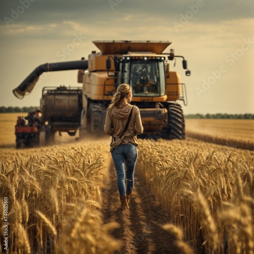 Agricultural Technology: Illustration of Young Farmer with Tablet in Wheat Field