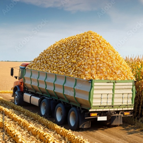 Agricultural Technology:Illustration of Truck full of corn in Corn Field