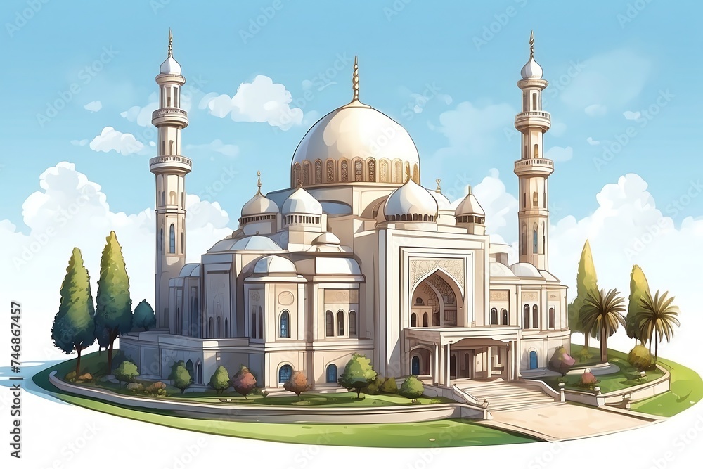 Obraz premium Generative AI. Isometric Mosque with a Luxurious and Majestic Dome