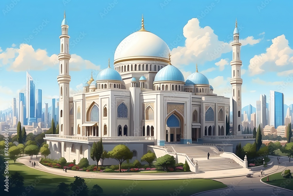 Obraz premium Generative AI. Isometric Mosque with a Luxurious and Majestic Dome
