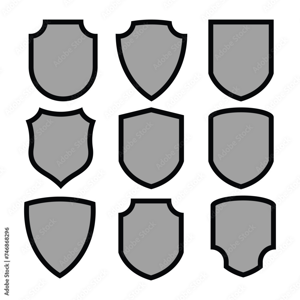 Shield icon set. Badge symbol, sign, logo or emblem. Shield icon set. Badge symbol, sign, logo or emblem.