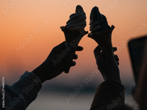 Photography Asian woman friends shopping together at Shibuya district, Tokyo, Japan with crowd of people walking in the city